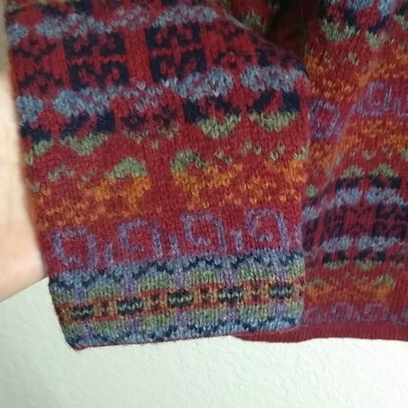 Nordic design wool fair isle cardigan classic metal clasp sz S petite - Picture 5 of 7